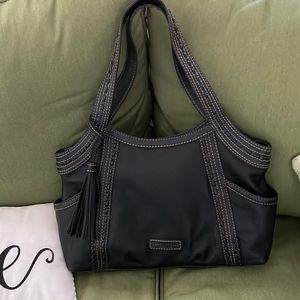 Tignanello black brown contrast-stitch leather purse